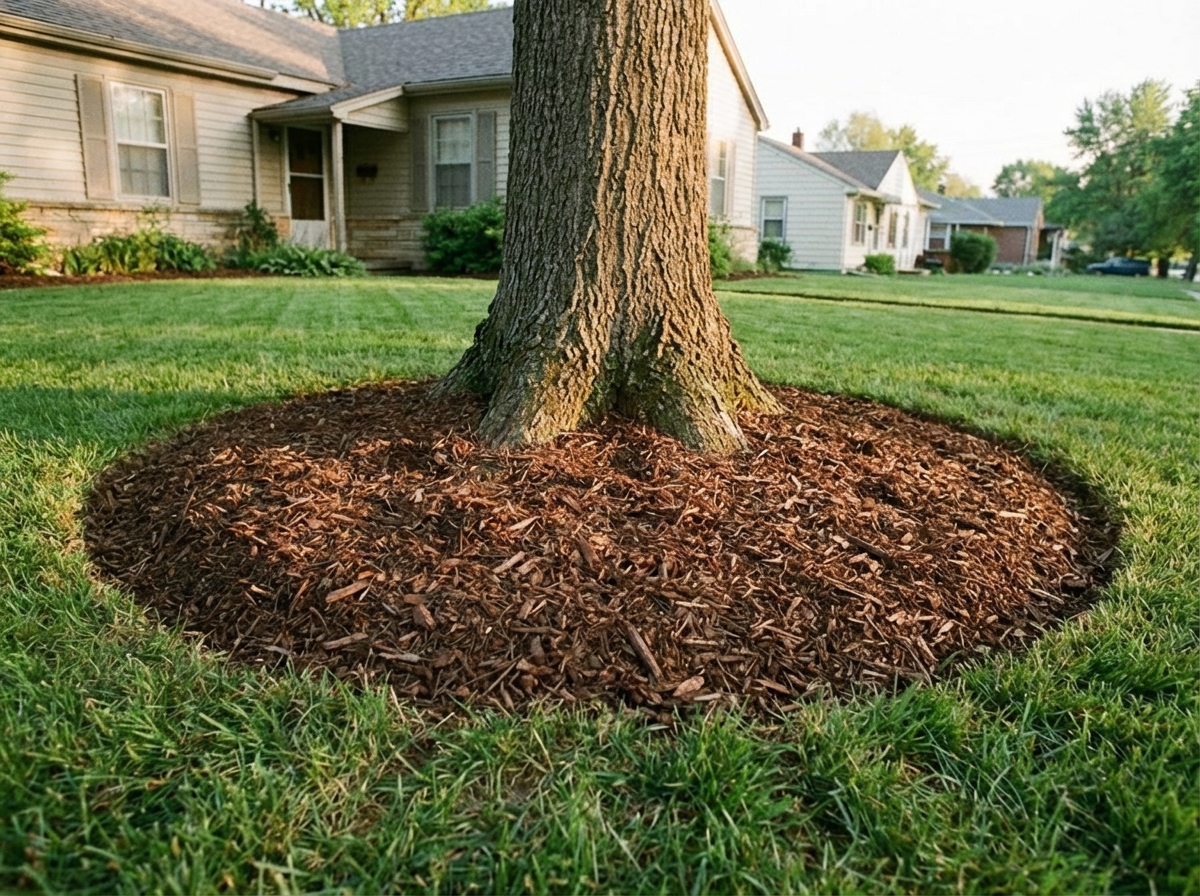 Clean mulch ring around tree with defined edge